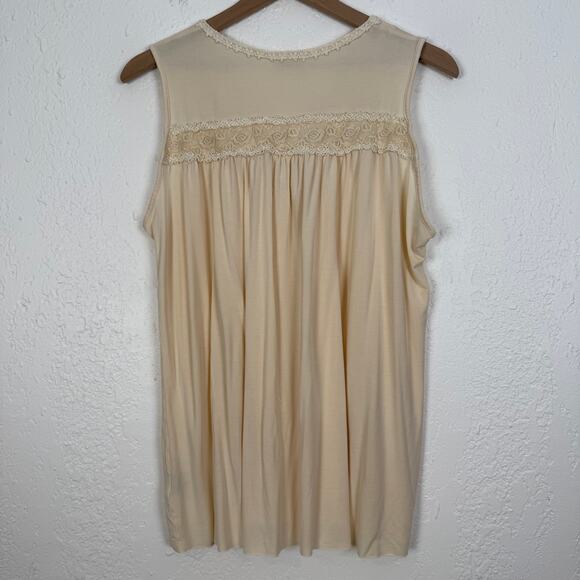 POL Lace Trim Crisscross Neckline Sleeveless Tank Top Flowy Boho Size Large - Picture 3 of 5